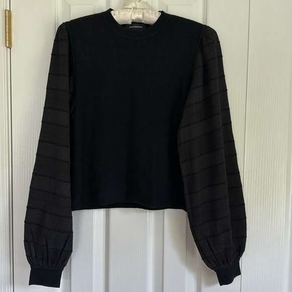 Club Monaco Black Woven Sleeve Crewneck Top - Picture 4 of 11